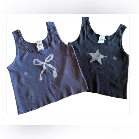 Bundle of Tilly’s Star and Bow Tank Tops - Blue and Black - Picture 1 of 1